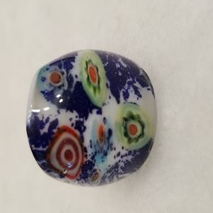 Murano Style Glass Millefiori Flowered Multicolored Dome Cocktail Ring US Seller